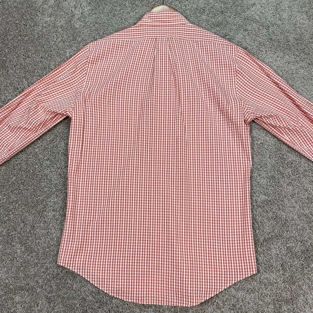 Brooks Brothers Shirt Mens M Orange White‎ Gingham Long Sleeve Button Down EUC